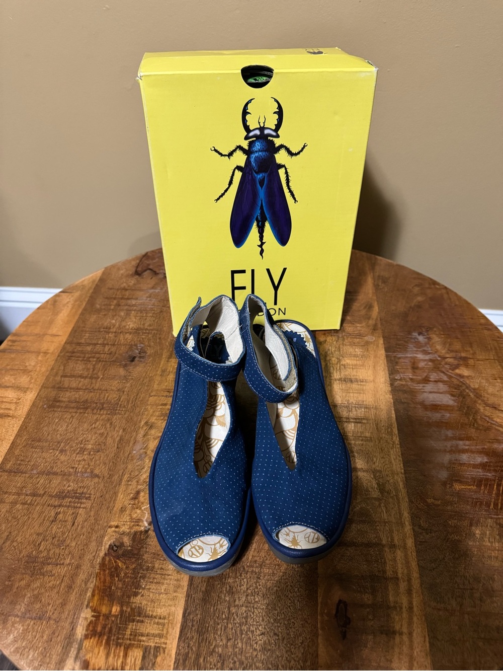 Fly London Navy Blue Wedge Sandals